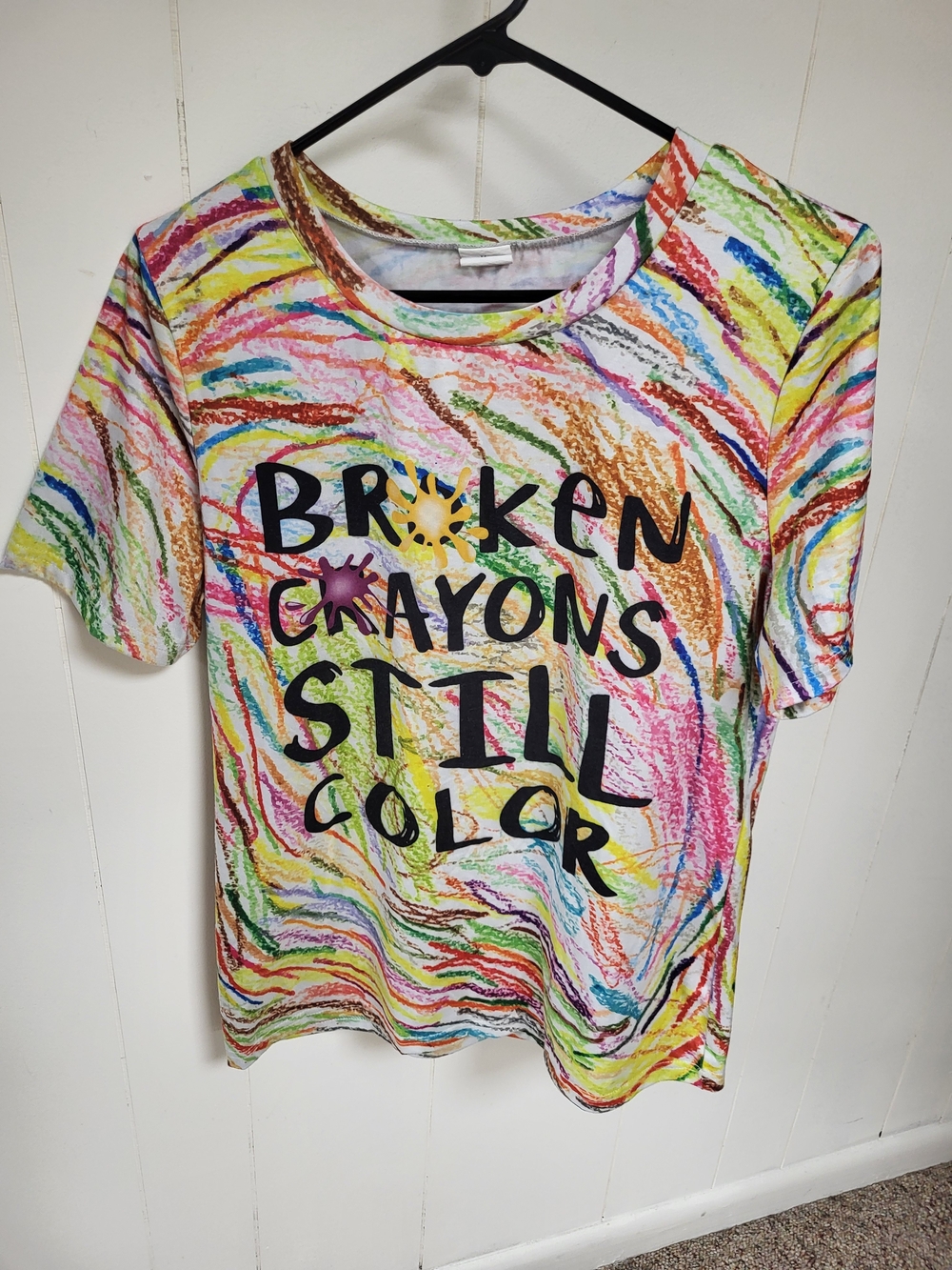 "Broken Crayons Still Color" Multicolor Short Sleeve Tee, Medium - Picture 6 of 6